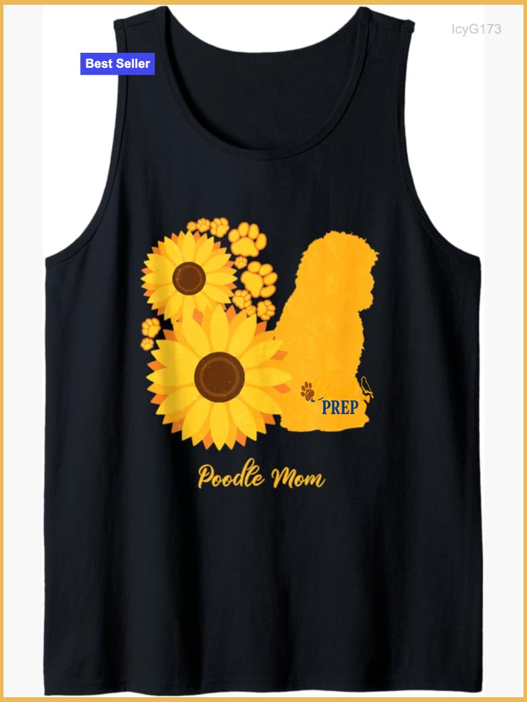 Sunflower Poodle Dog Mom Tank Top Lightweight Cotton Novelty Tee
